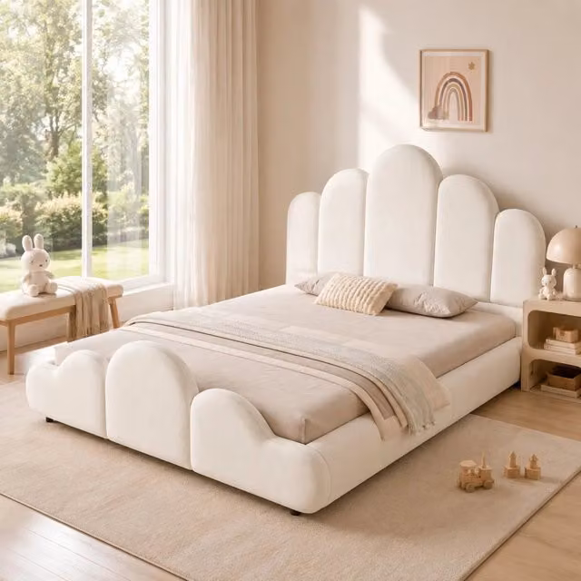 Letto imbottito REDOM in velluto beige L/P/H: 140 x 200 cm