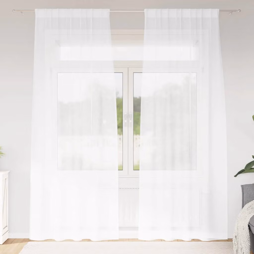 Set di 2 tendine velate vidaXL in poliestere bianco, modello moderno con passante per bastone, L: 260 cm x P: 140 cm