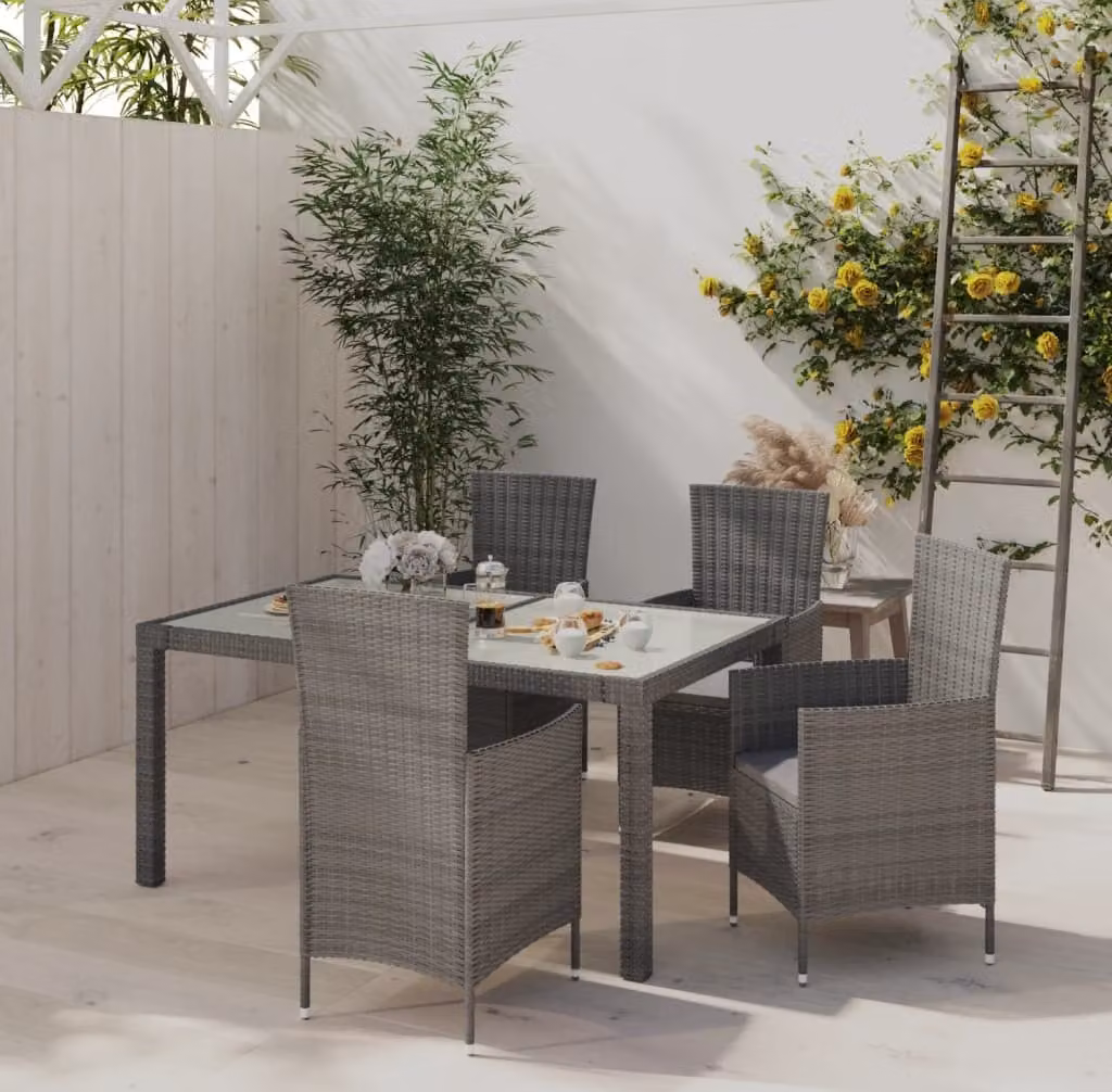 Maison Exclusive - Set da pranzo da giardino 5 pezzi con cuscini in polyrattan grigio