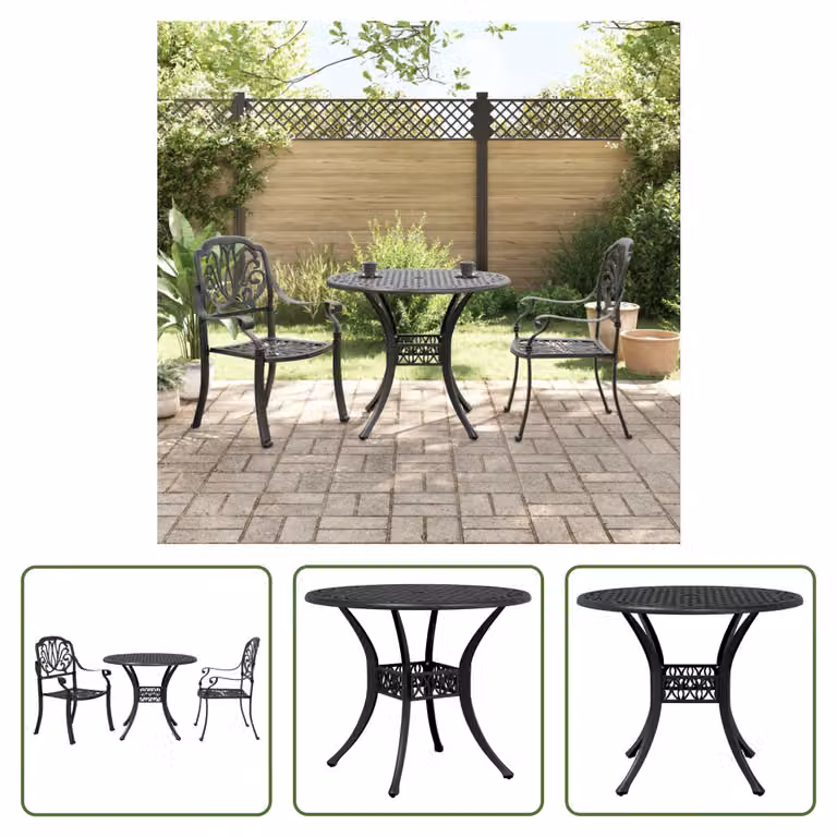 The Living Store Set da bistrot 3 pezzi in alluminio fuso nero