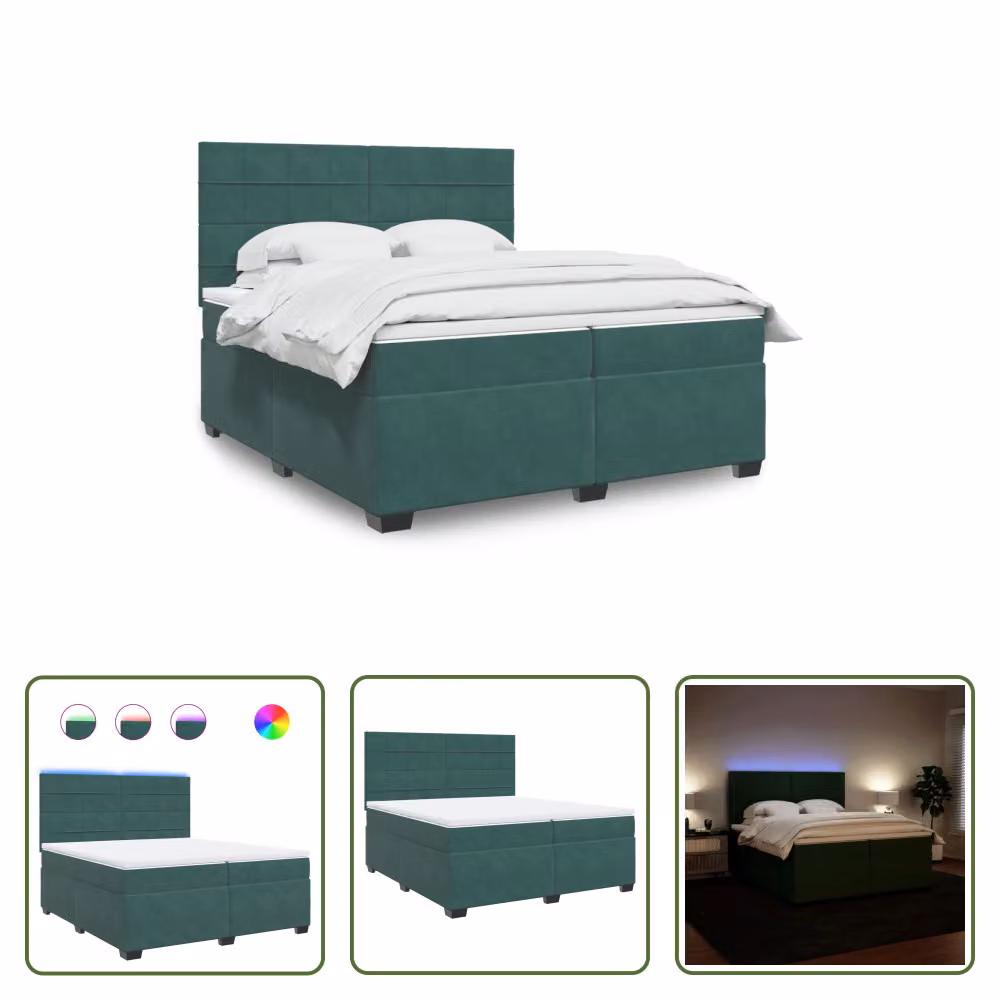 The Living Store Letto a molle con materasso verde scuro 200x200 cm in velluto