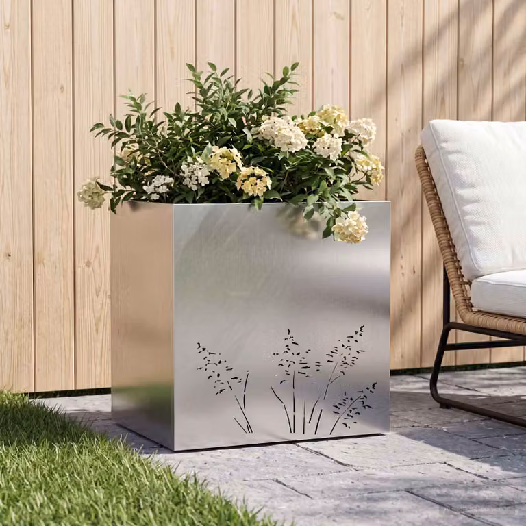 Vaso da giardino vidaXL in acciaio inox argento L: 50 cm, P: 30 cm, H: 49 cm