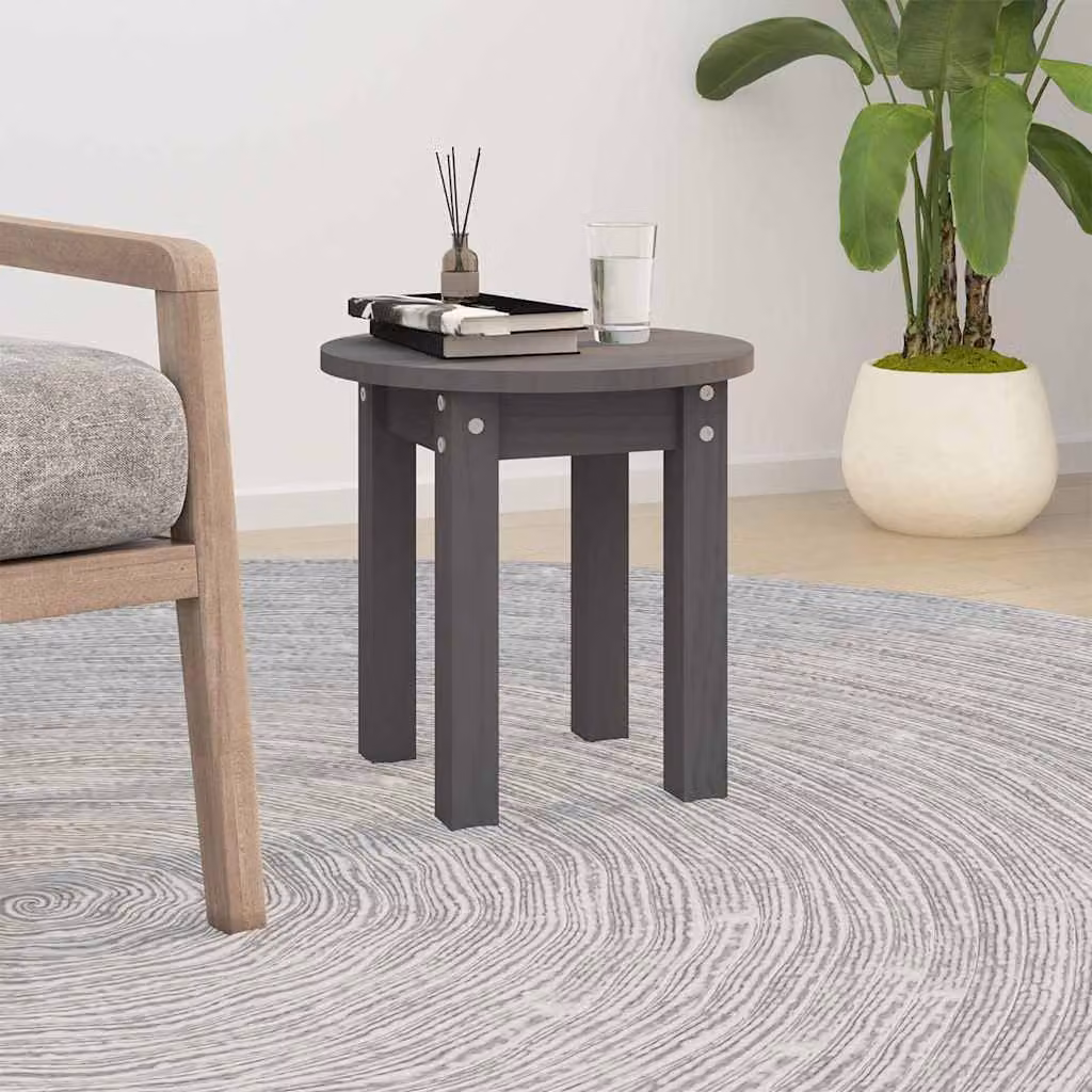 vidaXL Tavolino da Salotto Rotondo in Legno di Pino Grigio Ø 35 cm
