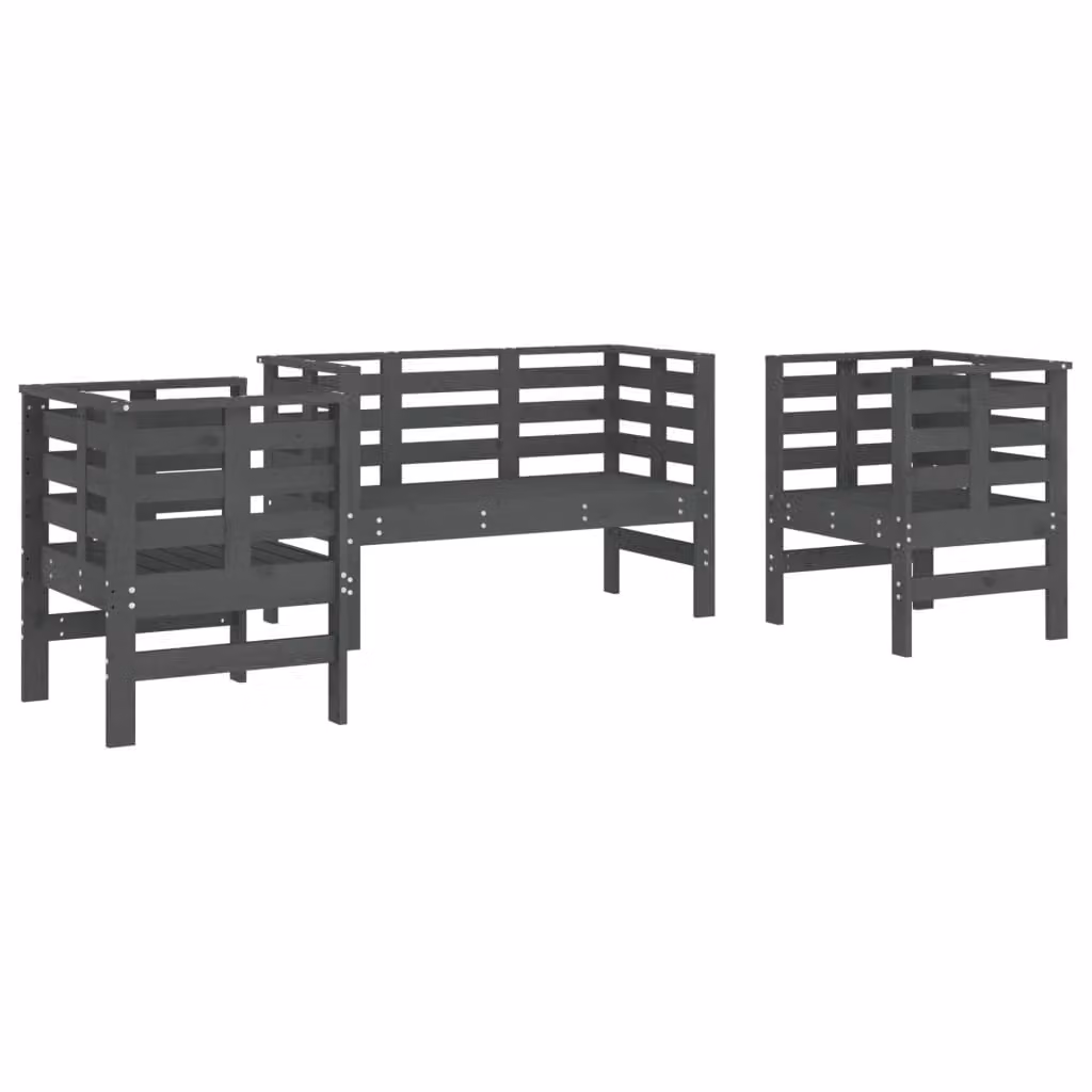 Set Salotto da Giardino 3 pz Grigio in Legno Massello di Pino