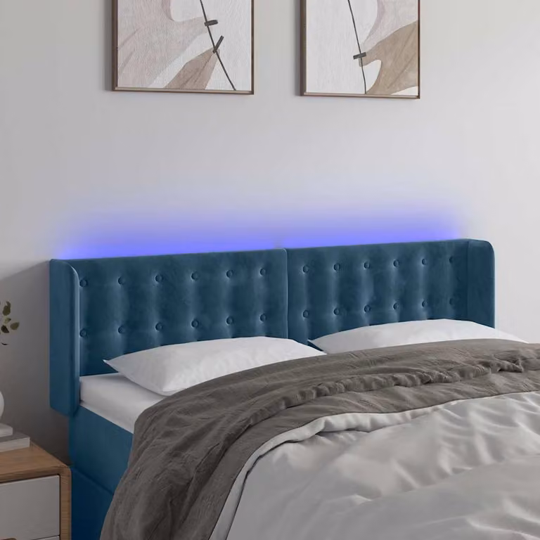 Testiera con LED e porta USB vidaXL in velluto blu scuro L: 147 cm, P: 16 cm, H: 78-88 cm