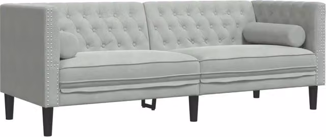 Divano | Divano da soggiorno | Sofa Chesterfield con Rinforzi 3 Posti Grigio Chiaro Velluto