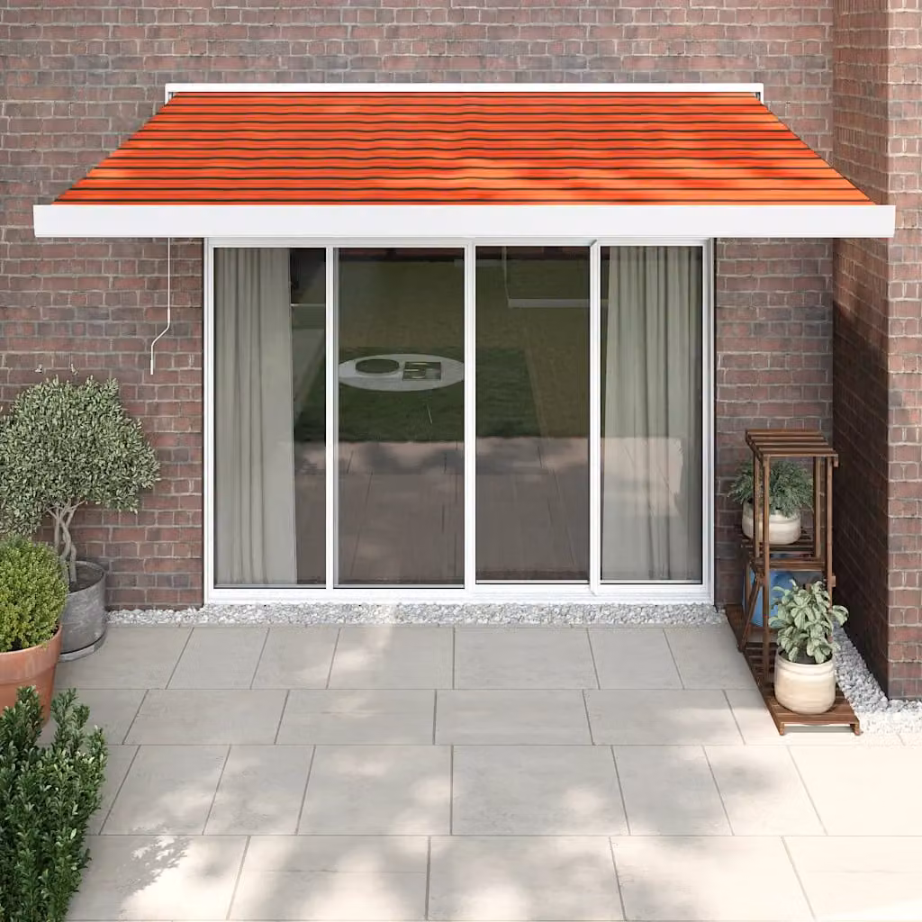 Tenda retrattile vidaXL con bracci pieghevoli in alluminio e tessuto in poliestere, colori arancione e marrone, L: 350 cm, P: 250 cm
