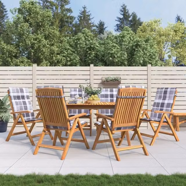 Set di 6 sedie pieghevoli reclinabili vidaXL in legno di teak con cuscini grigi per giardino