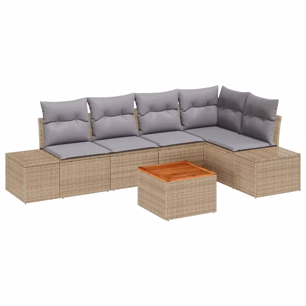 Set Divano da Giardino a L vidaXL in Polyrattan con Cuscini Beige e Grigio, 6 Pezzi – 2