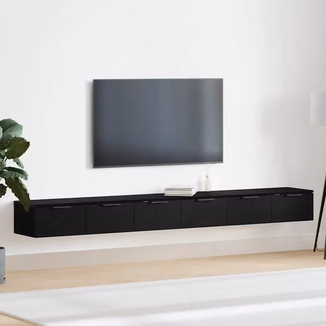 Set di 2 mobili a muro moderni vidaXL in MDF nero opaco L 102 x P 30 x H 20 cm