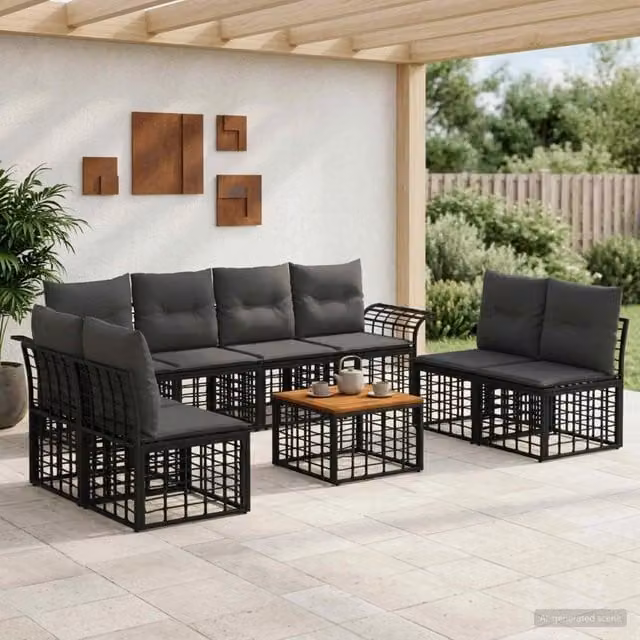 Set di divani da esterno 9 pz Nero e Grigio scuro Poliestere 3437673