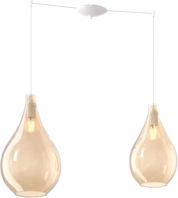 Lampadario Contemporaneo Drop 2.0 Metallo Bianco Vetro Ambra 2 Luci E27
