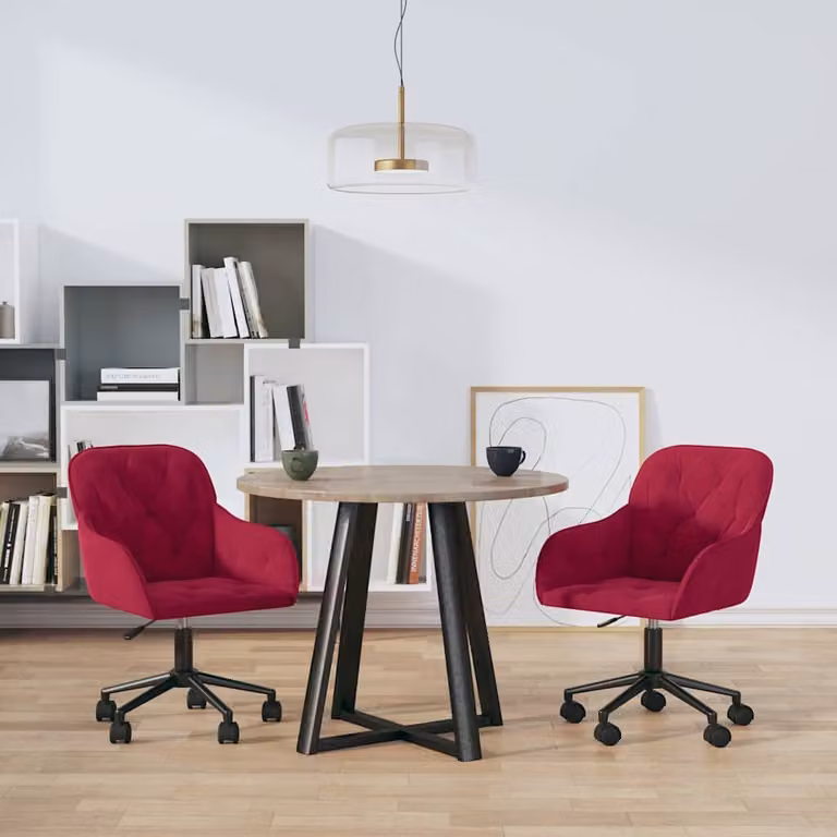Set di 2 sedie da pranzo girevoli vidaXL in velluto rosso con ruote
