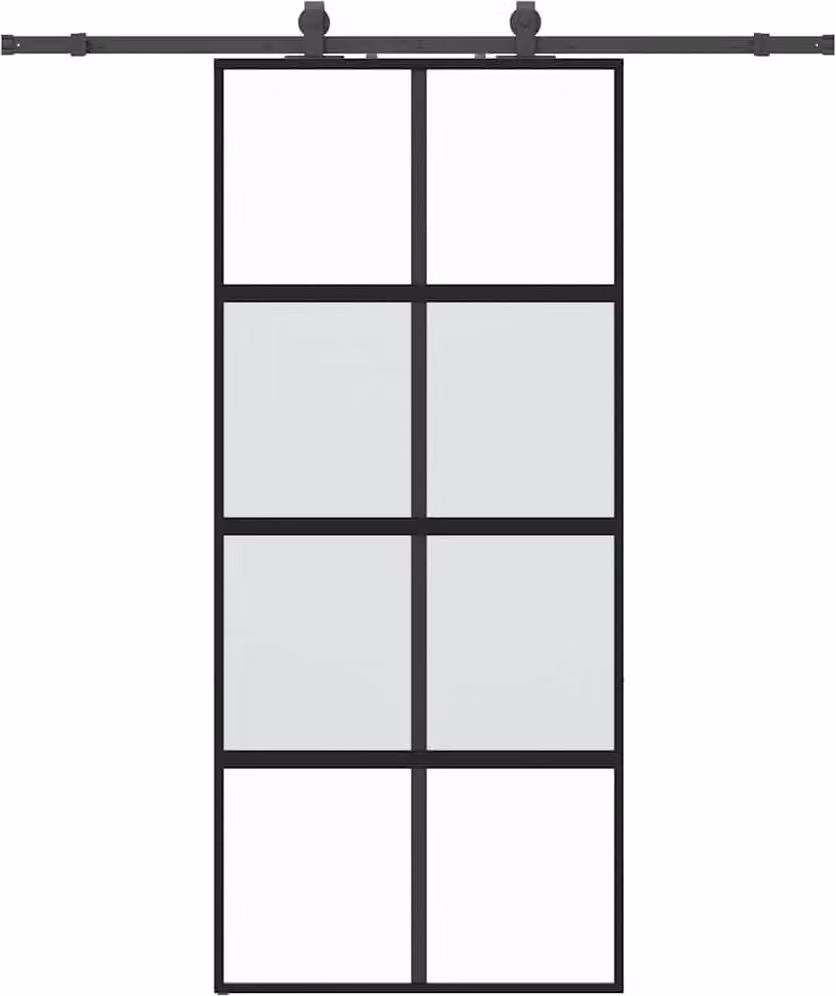 Porta Scorrevole Set Ferramenta Nera 90x205 cm Vetro Temperato