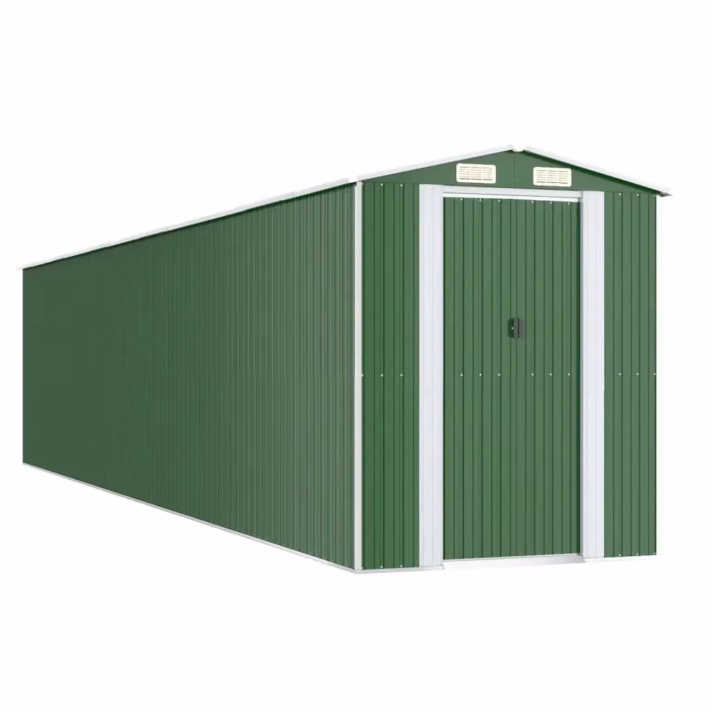 Capanno da Giardino vidaXL in Acciaio Zincato Verde con Porte Scorrevoli L: 938 cm, P: 192 cm, H: 223 cm – 2