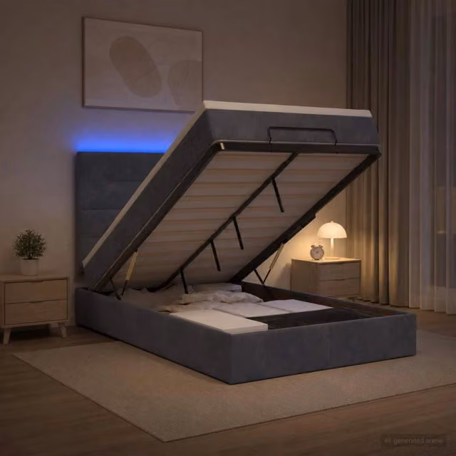 Letto Ottomano con Materasso Ibrido e Illuminazione LED vidaXL, Grigio e Bianco, L/P/H: 200 x 120 x 88 cm – 1