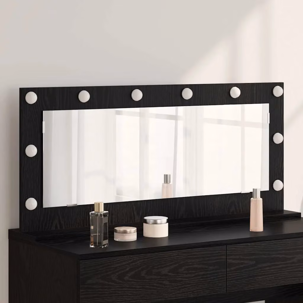 Specchio da vanità vidaXL con luce LED, design moderno rettangolare, colore nero, L 100 cm x P 45 cm x H 18 cm