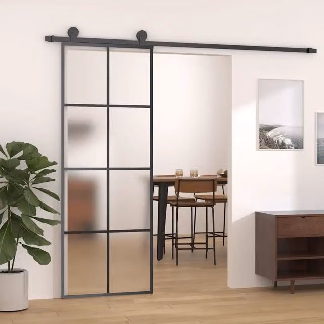 Porta Scorrevole in Alluminio e Vetro vidaXL Nera L: 76 cm, H: 205 cm