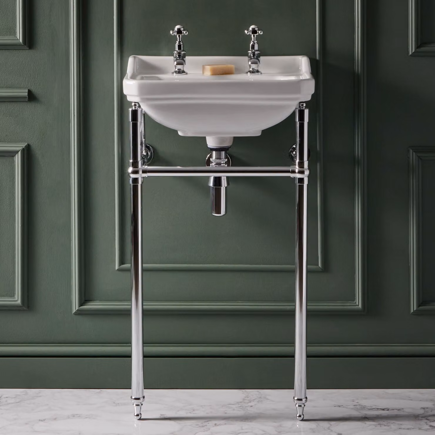 Consolle con Lavabo e Struttura Tradizionale 500mm Cromato - 2 Fori per Rubinetteria - Richmond