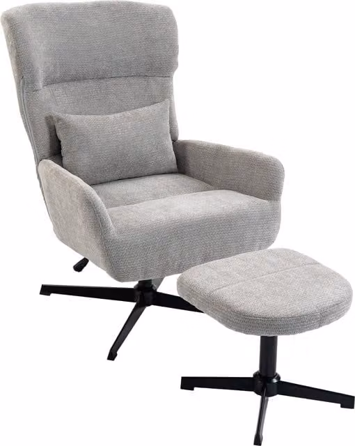 Poltrona lounge HOMCOM girevole a 360° con pouf, altezza regolabile, bianco crema – 1