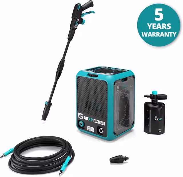 Idropulitrice ARXP BOX3 150LHT compatta color turchese con 1900 W, 150 bar e 460 l/h per auto ed esterni casa