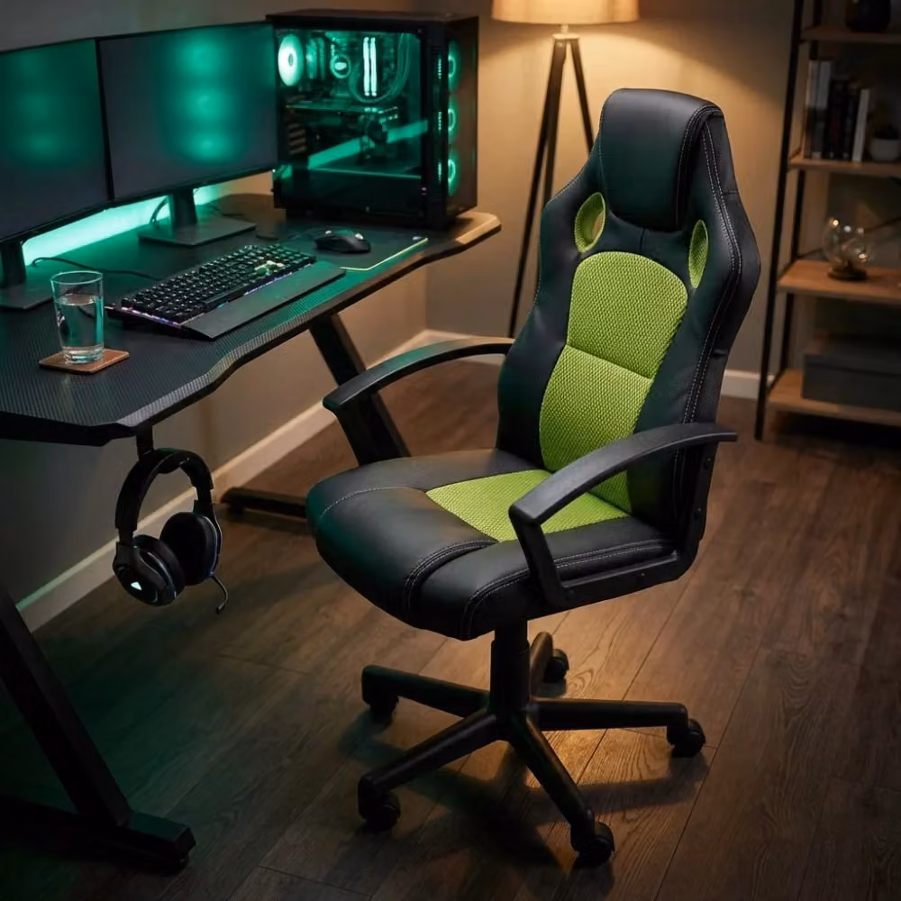 Poltrona Gaming Cosma Uncharted Verde e Nera con Braccioli L: 61 cm, P: 65 cm, H: 104 cm – 2