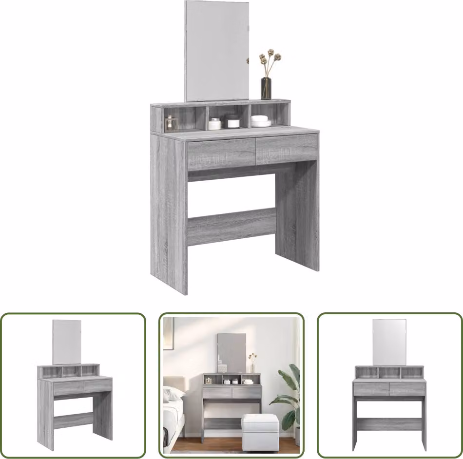 The Living Store Comodino con specchio Grey Sonoma 80x41x144,5 cm