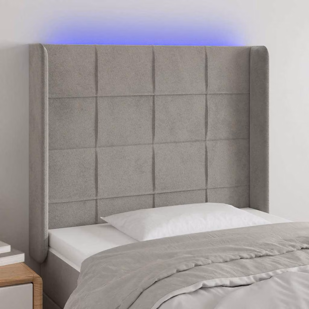 Testiera con LED e porta USB vidaXL in velluto grigio, L/P/H: 93 x 16 x 118/128 cm