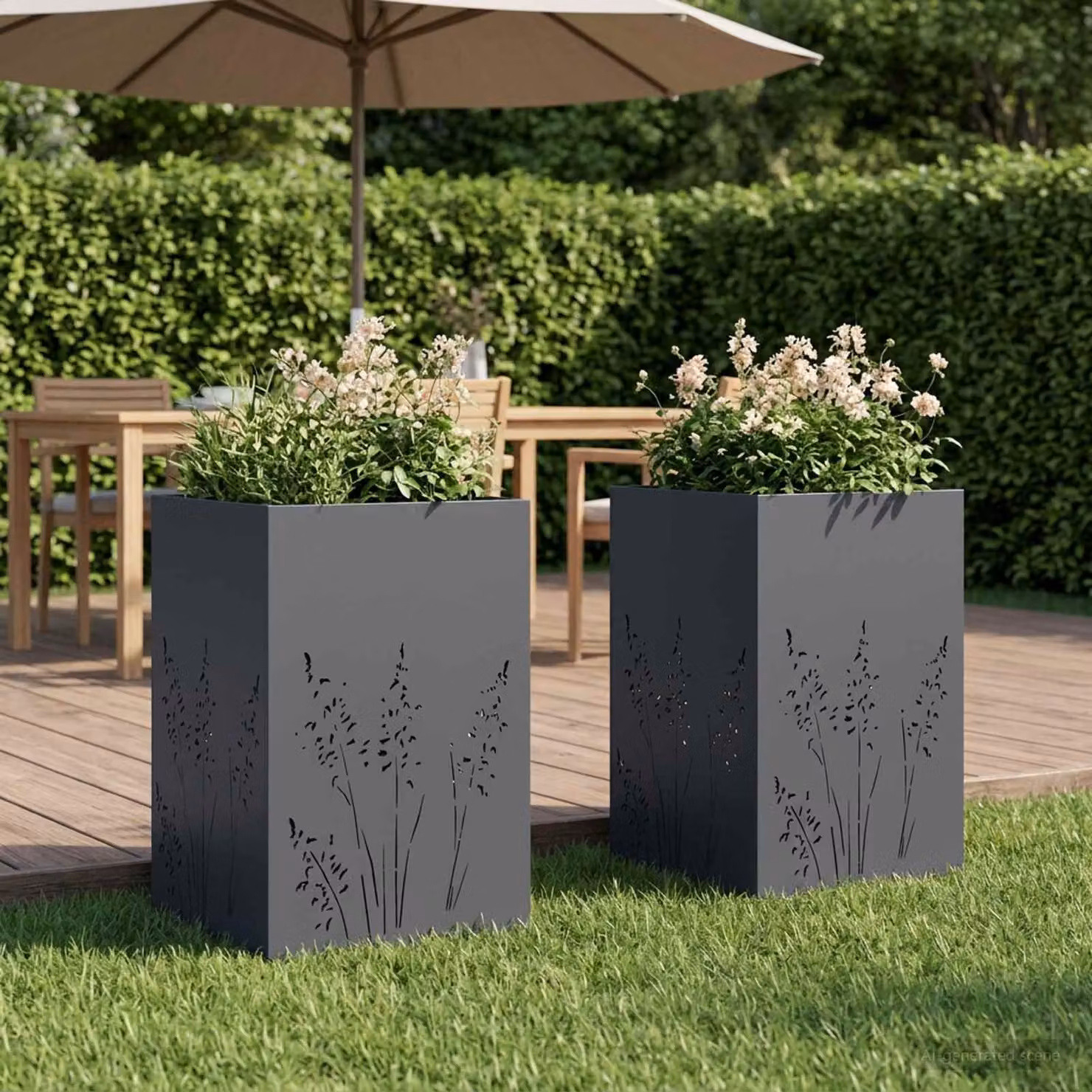 Set di 2 vasi da giardino vidaXL in metallo colore antracite L/P/H: 50 x 50 x 75 cm