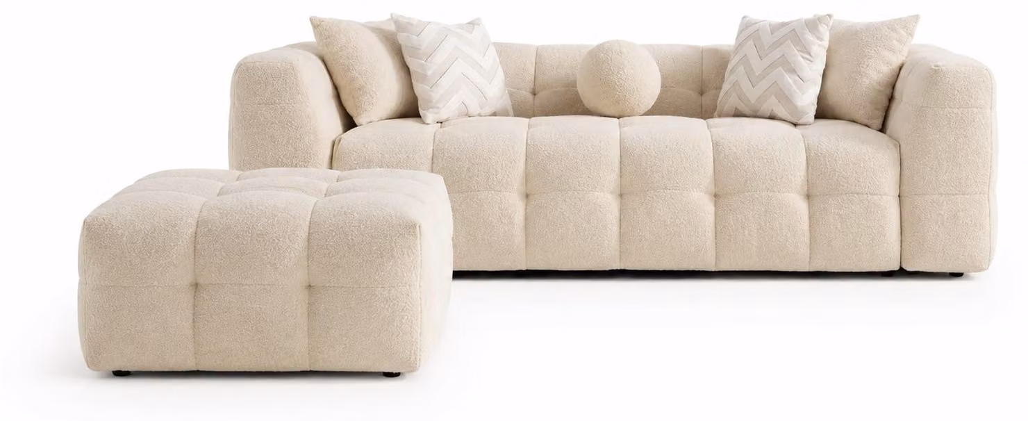 3-Sitzer Sofa Beige Stoff Wohnzimmer weich Modern geräumig