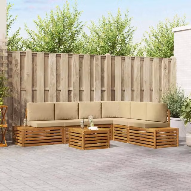 7 pz Set di divani da esterno Naturale e Beige 3375458