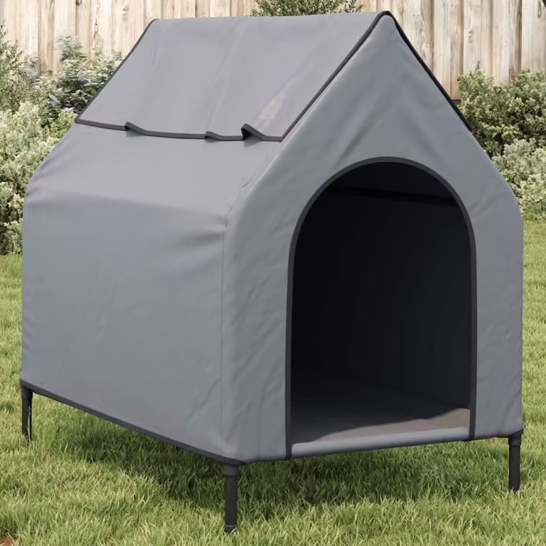 Cuccia per cani vidaXL Grigio Chiaro in tessuto Oxford e acciaio con tetto rimovibile e pavimento rialzato