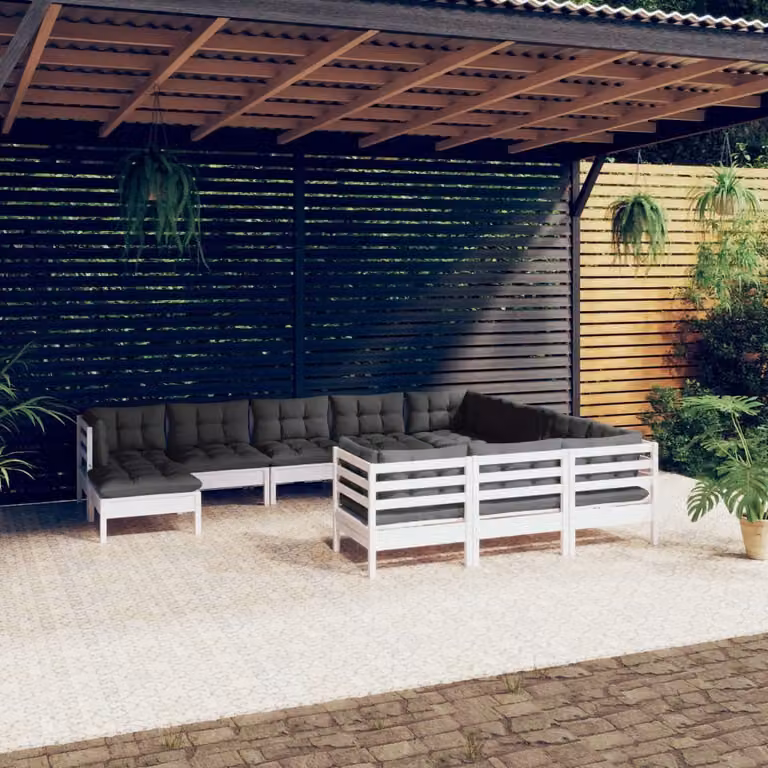 The Living Store Set da giardino 11 pezzi con cuscini in legno di pino bianco
