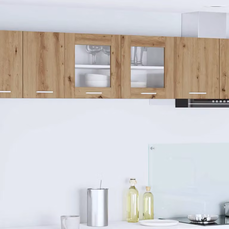 vidaXL Armadio pensile da cucina moderno con ante in vetro, Rovere e Bianco, L 80 x P 31 x H 40 cm