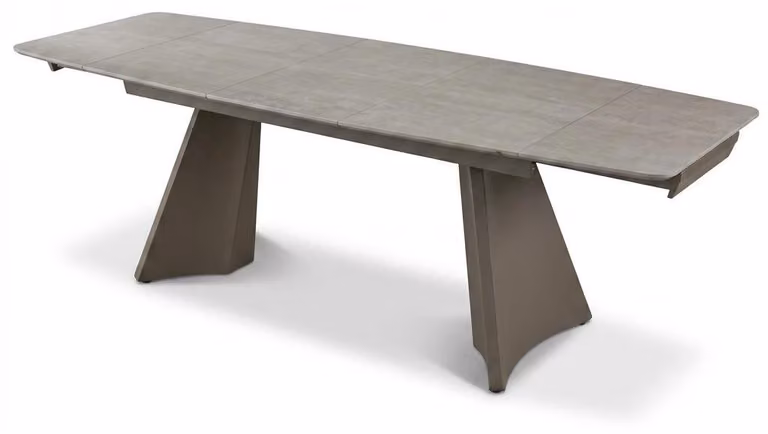 Tavolo da pranzo beige, aspetto legno, struttura in metallo, design moderno, ideale per l'arredamento interno