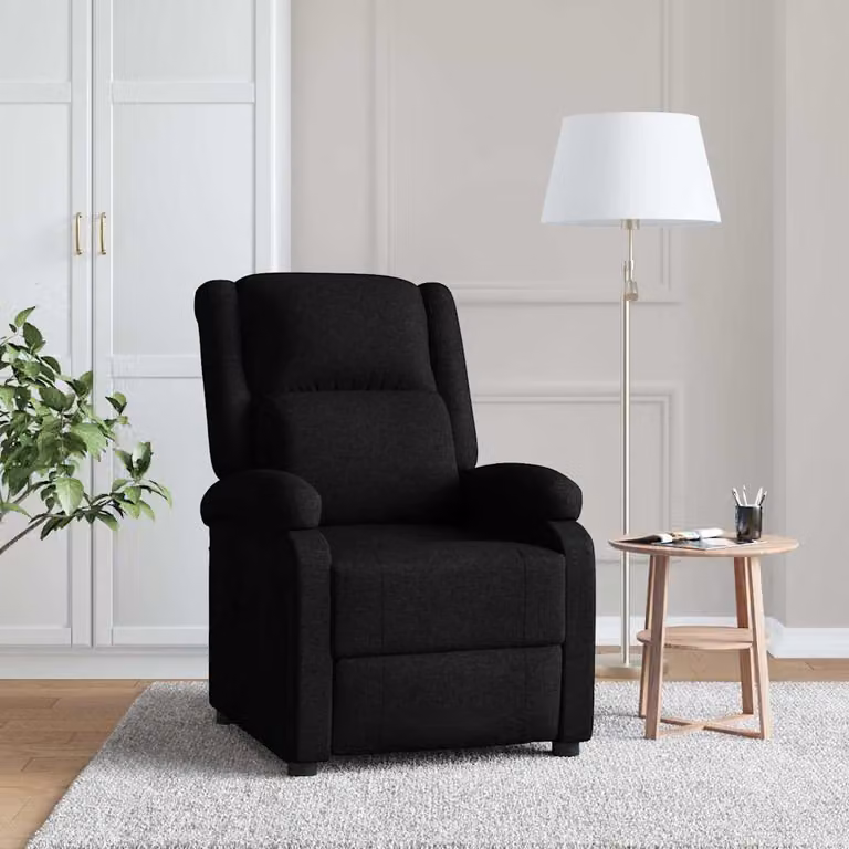 vidaXL Poltrona Reclinabile Relax in Tessuto Nero con Braccioli e Regolazione Manuale