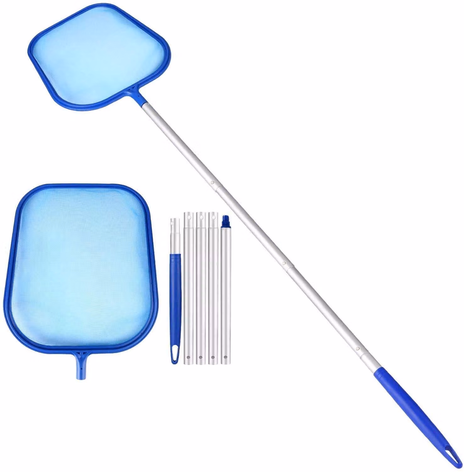 TRANKIELO® - Skimmer per piscina da 150 cm - Retino a maglia fine - Asta telescopica in alluminio - Ideale per piscine e stagni