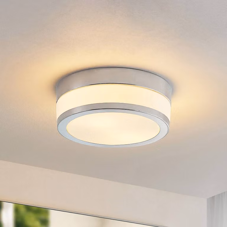 Plafoniera Flavi Lindby, dimmerabile, Cromo / Argento, Bagno, Vetro, Moderno, Plafoniera