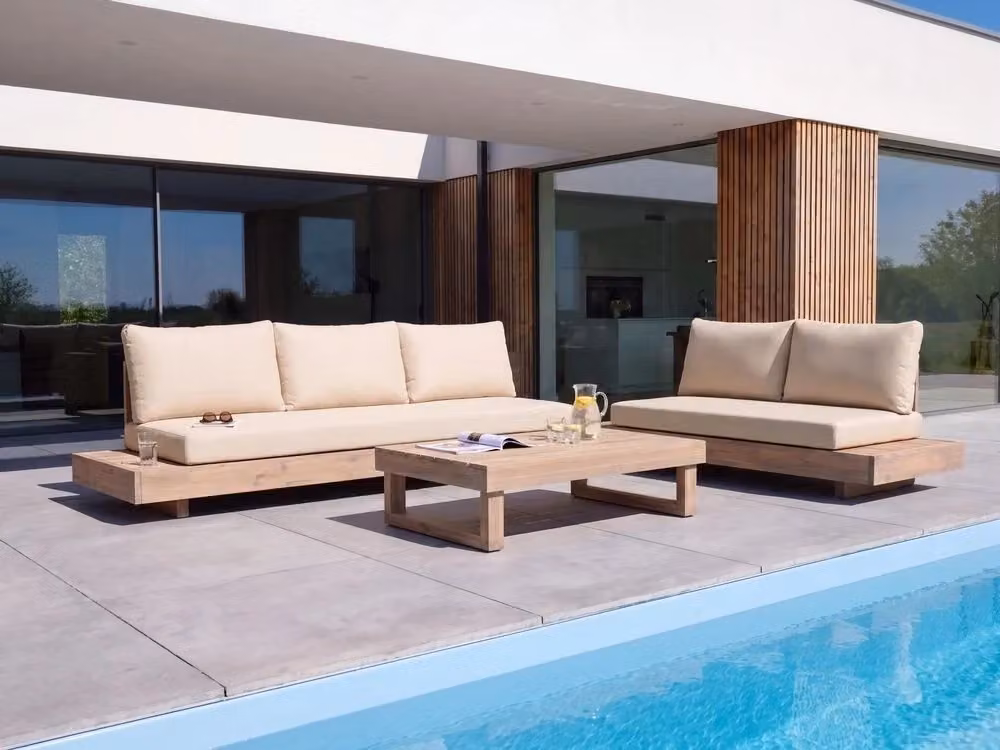 Set da giardino Beliani in legno di acacia con divani e tavolino, colore beige e marrone, ideale per 5 persone – 2