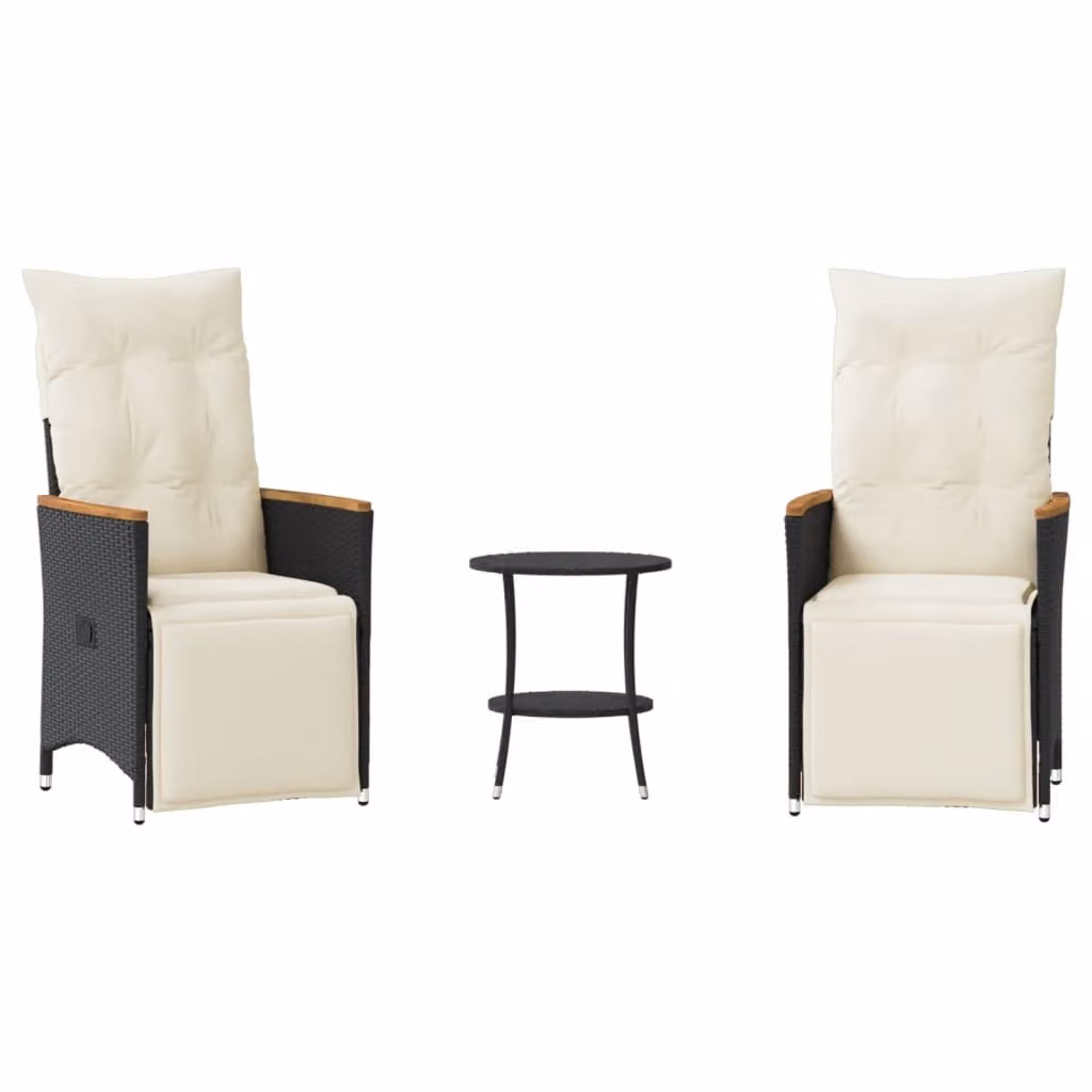 Set da Bistrò 3 pz con Cuscini Nero in Polyrattan