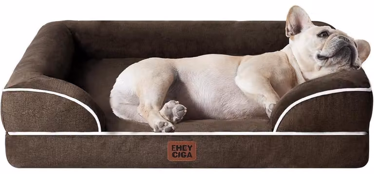 Cuccia ortopedica per cani, 76x51 cm, realizzata in memory foam con bordo rialzato, lavabile, impermeabile, antiscivolo, color marrone
