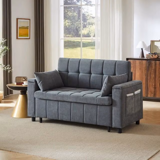 Divano letto 2 posti contenitore ¨C Minimal ¨C tessuto chenille struttura metallica con tasche laterali