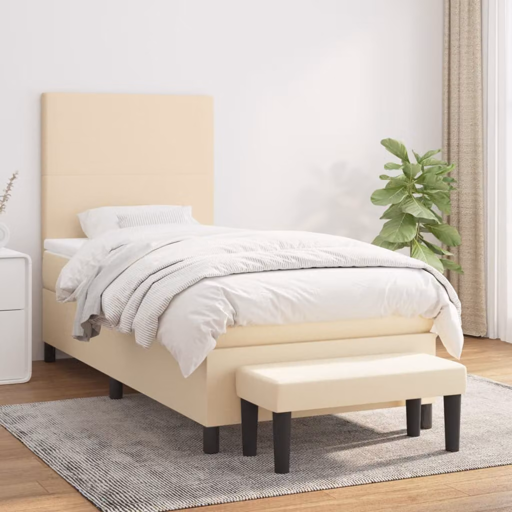 vidaXL Giroletto a Molle Ibrido con Materasso in Tessuto Beige e Bianco L/P/H: 200 x 90 x 128 cm
