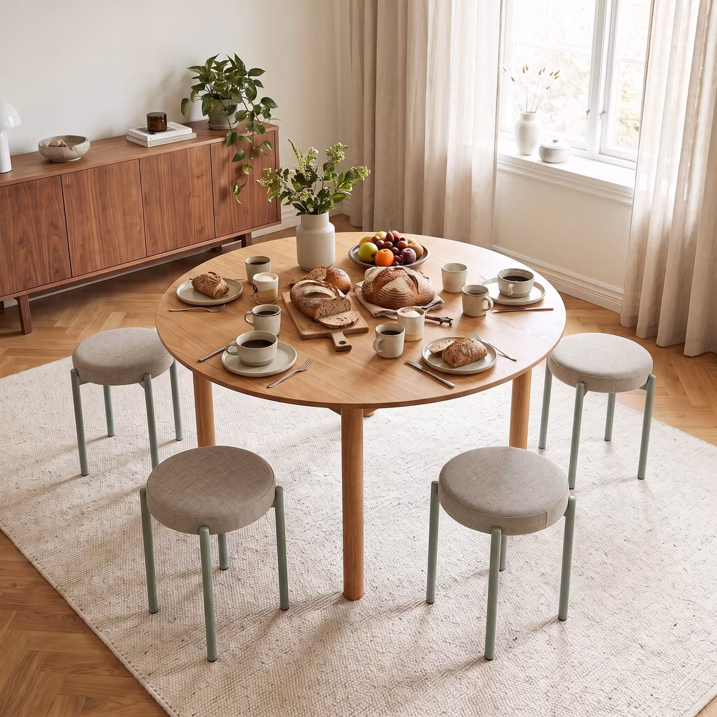 Set di 4 sgabelli impilabili imbottiti HOMCOM senza schienale, colore marrone chiaro, L/P/H: 45 x 45 x 47,5 cm – 2