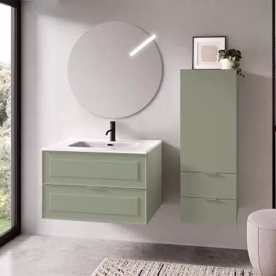 Mobile bagno sospeso Inbagno Matisse verde opaco con ante e cassetti soft close L: 101 cm, H: 47 cm, P: 67,8 cm