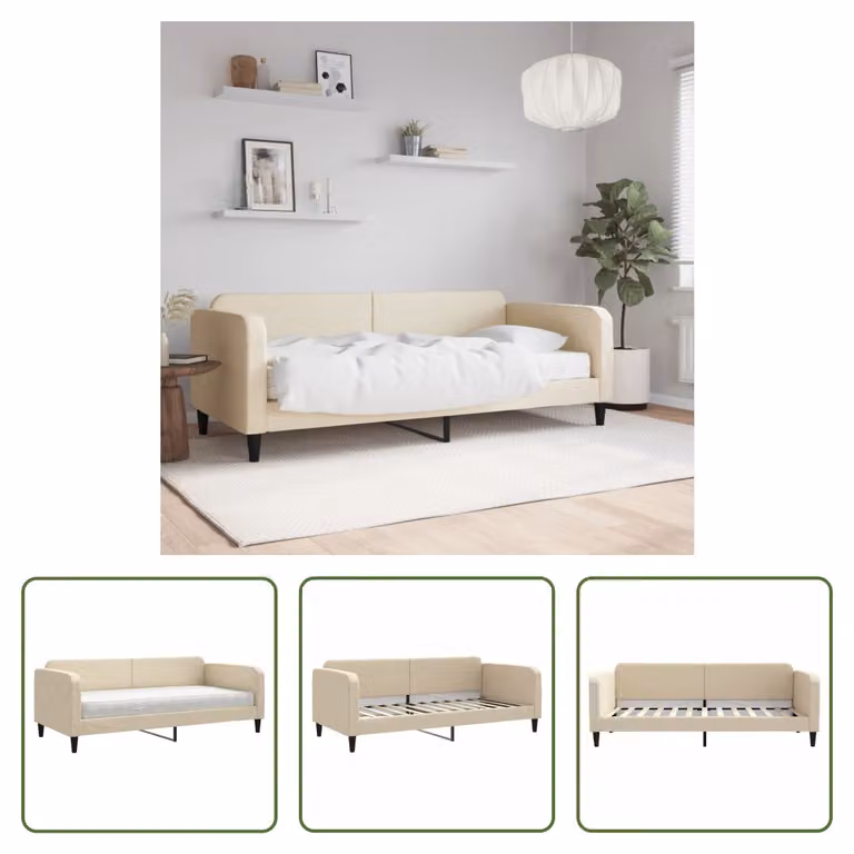 The Living Store Letto da giorno con materasso crema 90x200 cm in tessuto