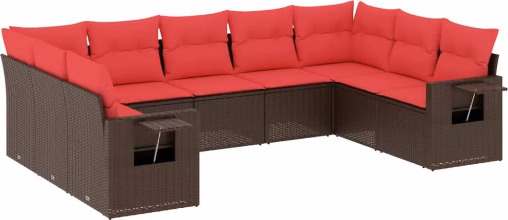 Set Divani da Giardino 9 pz con Cuscini Marrone in Polyrattan