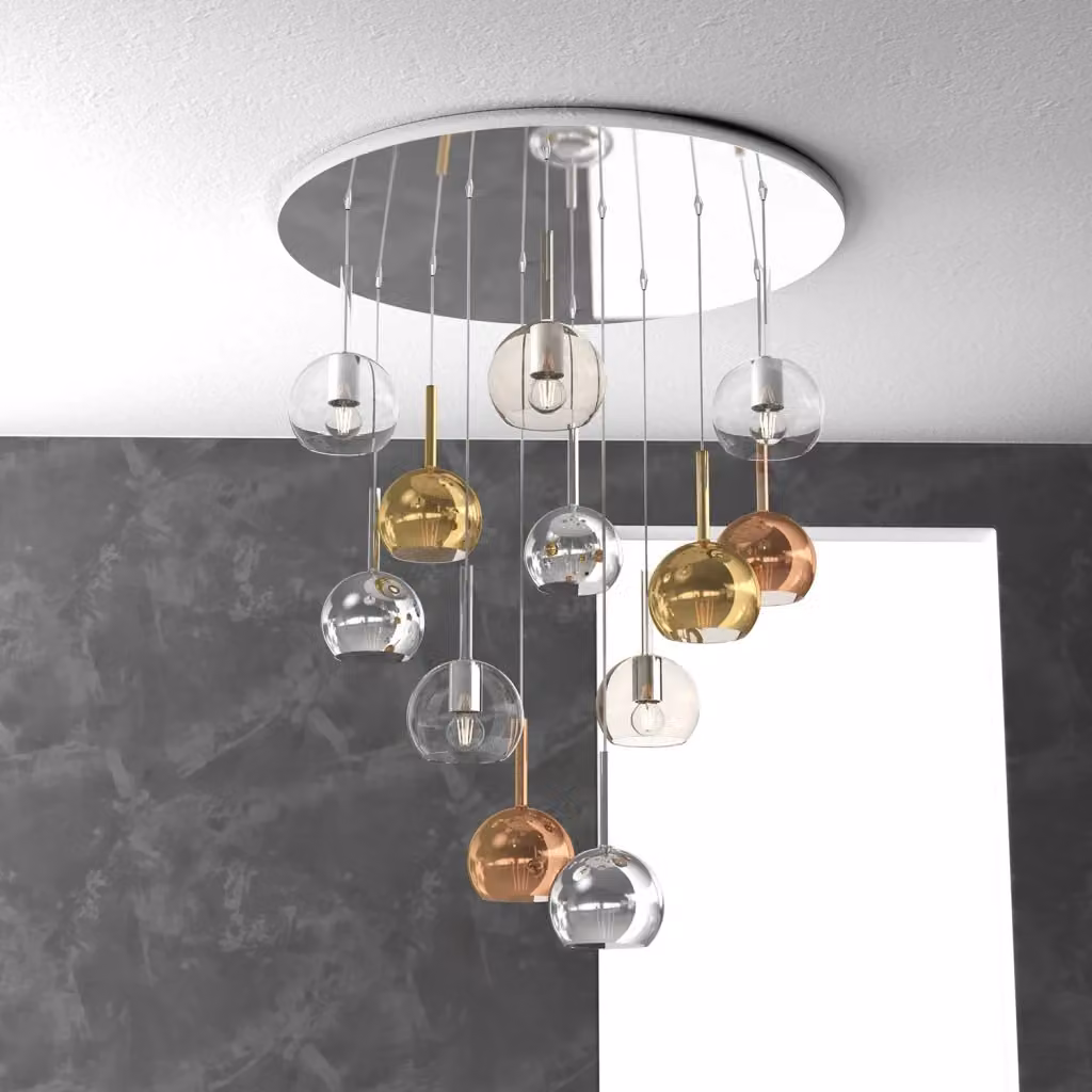 Lampadario Sospeso Contemporaneo Top Light Future in Metallo Cromo e Vetro Multicolor con 12 Luci E27 – 2