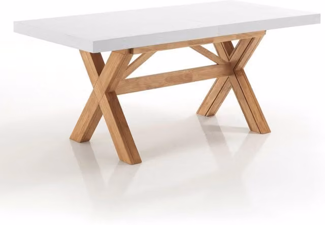 Tavolo allungabile ORESTELUCHETTA in legno massello rovere bianco per sala da pranzo, L: 180 cm, P: 85 cm, H: 80 cm