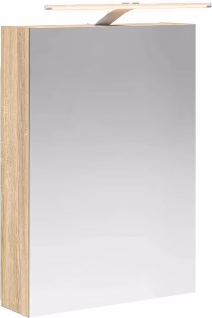 Mobiletto per specchio da bagno moderno con illuminazione LED e specchio integrato in finitura rovere marrone, L: 50 cm, P: 14,5 cm, H: 70 cm